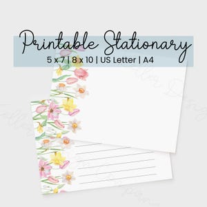 Papelería con notas florales / Papelería imprimible con tulipanes / Papelería para mujeres / Descarga instantánea / Papelería para niñas
