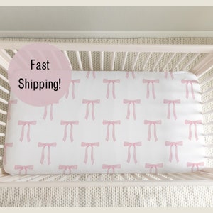 Pink Bow Fitted Crib Sheet Baby Girl Nursery Crib Sheets Classic Nursery Pink Crib Sheets