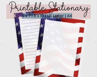 Papelaria para cartões de visita dos EUA | Cartão de visita imprimível vermelho, branco e azul | Papelaria para bandeira dos EUA | Download instantâneo | Download de papel para diário de 4 de julho