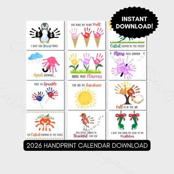 2026 Handprint Calendar PDF Download | Handprint Crafts | Gift for Grandparents | Kids Keepsake Gift | Christmas Gift