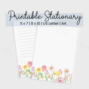 Papelería con notas florales / Papelería imprimible con tulipanes / Papelería para mujeres / Descarga instantánea / Papelería para niñas