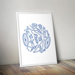 Mountainbike Teile Kunst Poster DIGITAL (16x20, 8x10, 11x14 - 4:5 Seitenverhältnis)