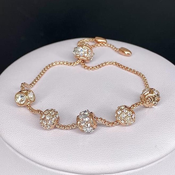 Amante Crystal Élégant bracelet à breloques plaqué or 14 carats/rhodium avec cristaux Swarovski – Cadeau de mariage, de fête des mères, de Noël – Iren