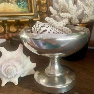 Vintage Wear-Brite Silver Co Pedestal Compote Bowl Trophy Silverplate Coastal Cottage Decor  Mid Century Decorative Bowl Trophy
