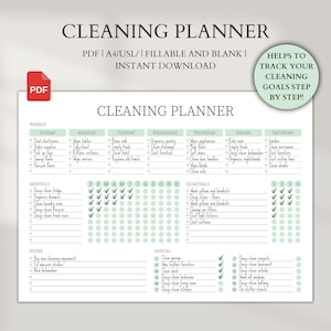 掃除プランナー、片付けスケジュール、年間掃除チェックリスト、掃除スケジュール、編集可能な年間掃除プラン、週ごとの家事チャート掃除