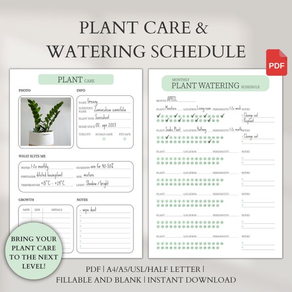 Digital Houseplant Planner, Digital Garden Planner, Garden Journal, Indoor Plant Care Planner, Plant Care Diary, Watering Schedule Tracke