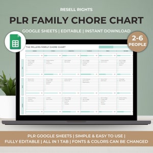 Quadro de tarefas da família PLR, planilha de planejamento de limpeza PLR, cronograma diário de tarefas domésticas para planilha do Google, rotina de limpeza, rastreador de rotina PLR