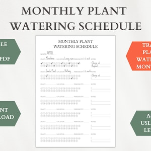 Printable Monthly Plant Watering Schedule, Plant Care Journal, Editable Indoor Plant Watering Planner, Houseplant Care, Garden Planner