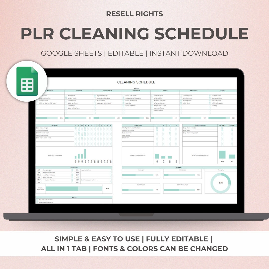 Digital PLR Cleaning Planner, Resell Cleaning Spreadsheet, Commercial ...