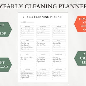 印刷可能な年間掃除計画、家の年間掃除チェックリスト、年間掃除チェックリスト、印刷可能な掃除スケジュール、掃除作業表