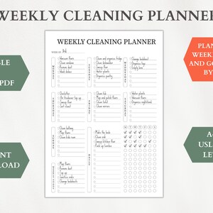 Editable Weekly Cleaning Planner, Weekly Cleaning Schedule, Cleaning Checklist, Adhd Cleaning Checklist, Home Cleaning Schedule