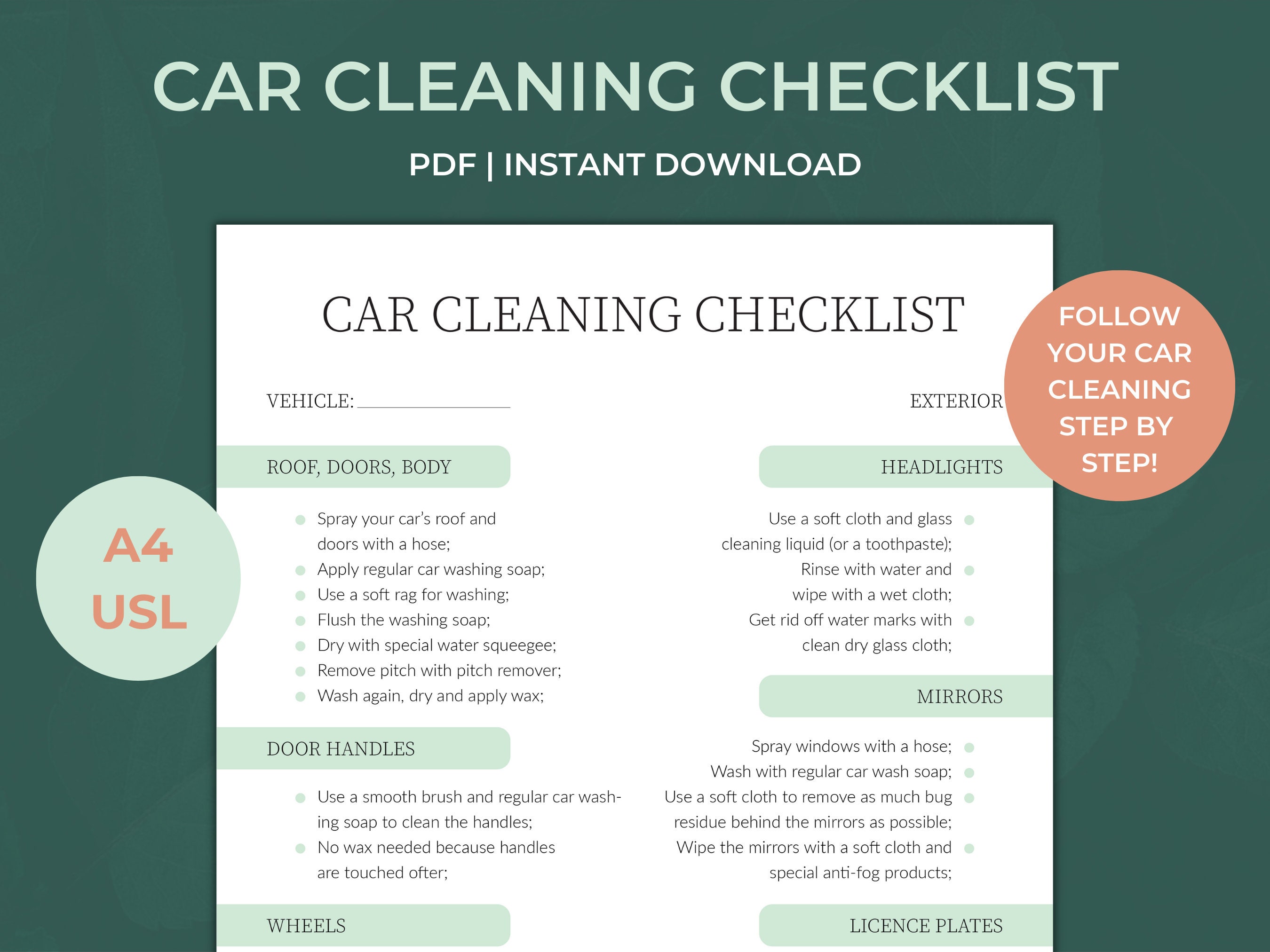 Car Wash List, Car Cleaning Tasks, Car Accessories for Men, Car Essentials,  Cleaning Checklist, Car Wash Service, Car Maintenance 