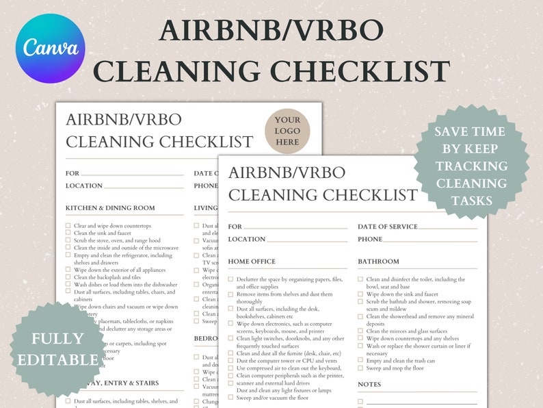 Airbnb Cleaning Checklist, Airbnb Cleaning Service Template, Edit in