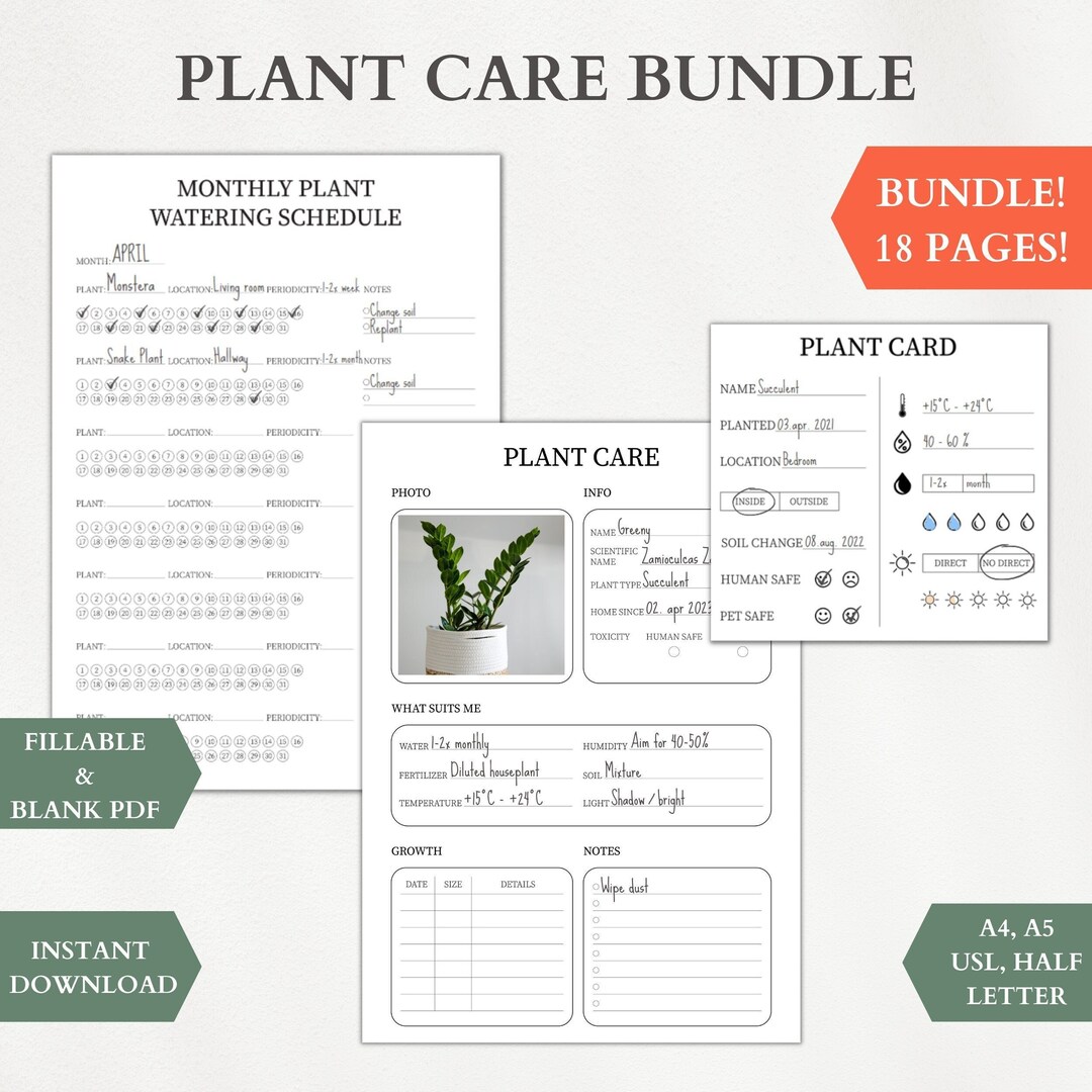 Indoor Plant Watering Schedule, Plant Care Journal, Digital Houseplant