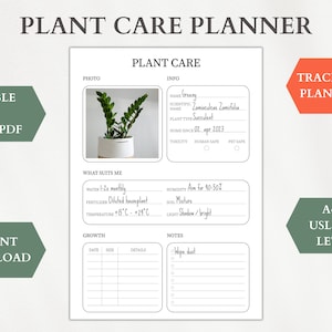 Diario de cuidado de plantas, diario de seguimiento del jardín, seguimiento digital editable de plantas de interior, diario digital de plantas, programa de riego de plantas, tarjeta de plantas