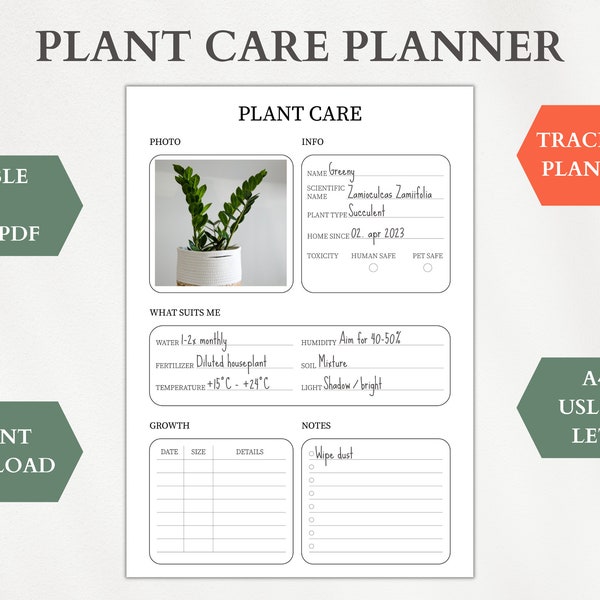 Plant Care Journal, Garden Tracker Diary, Digital Editable Indoor Plant Tracking, Digital Plant Diary, Plant Watering Schedule, Plant Card