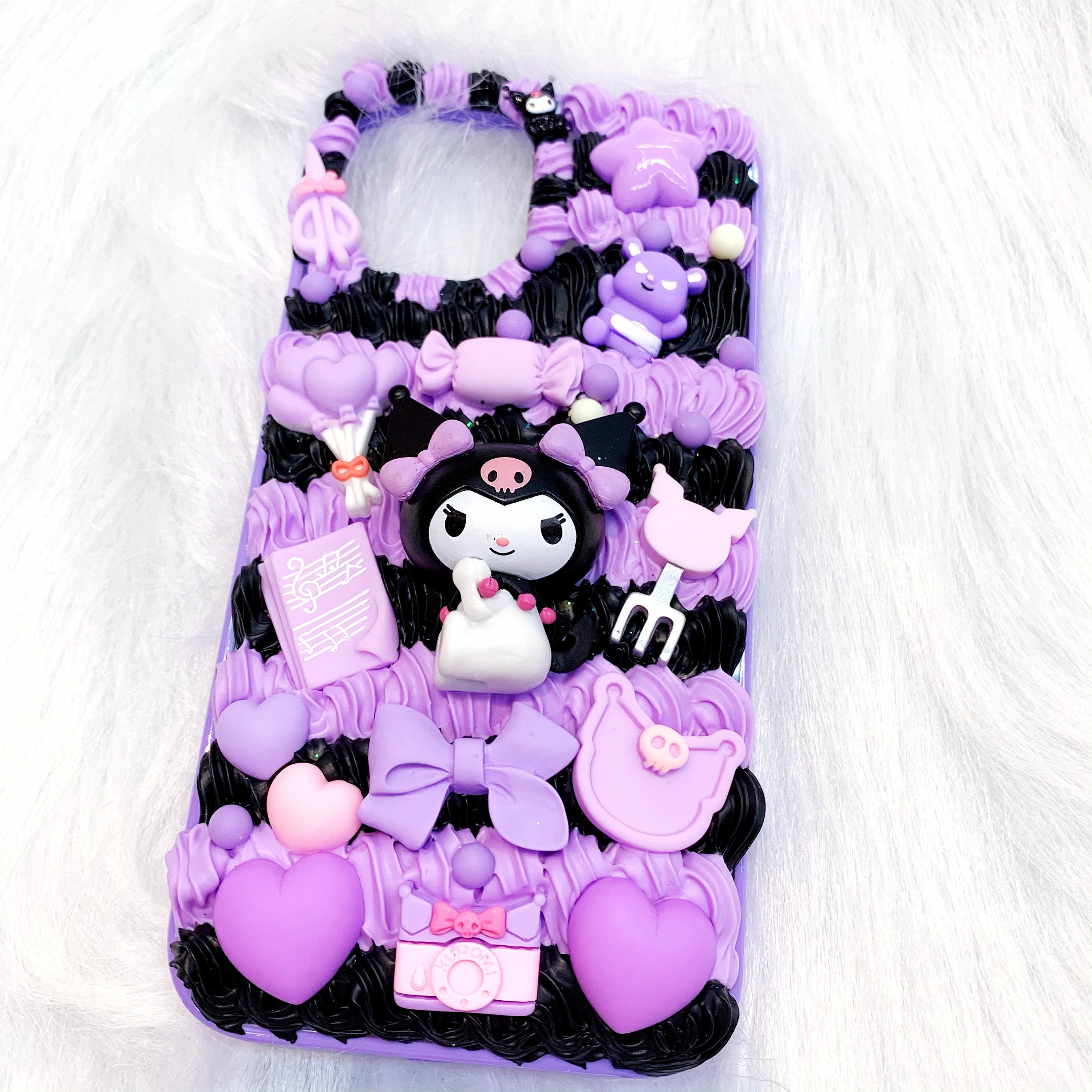 Kuromi Phone Case
 Handmade Kawaii Sanrio Kuromi Phone Case Black and Purple Fully Cream