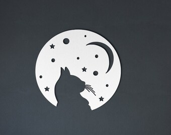 Celestial Cat Metal Wall Art, Moon & Stars Decor
