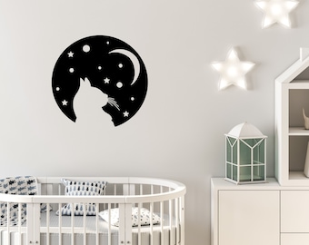 Metal Cat Wall Art, Celestial Moon Decor, Cat Lover Gift