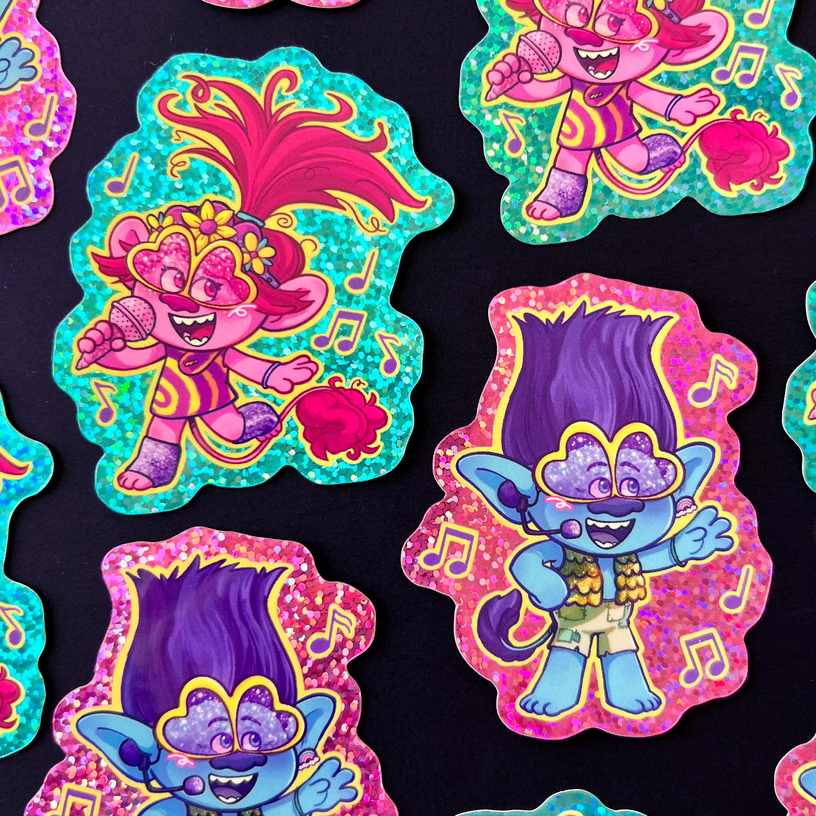 Trolls Rock N Troll Sticker Set - 5 Bunte Aufkleber 25/75 Mm