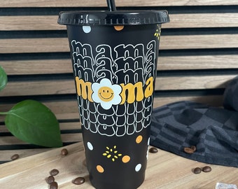 Trinkbecher mit Deckel /710 ml /Mama /Muttertag /Gänseblümchen /schwarz