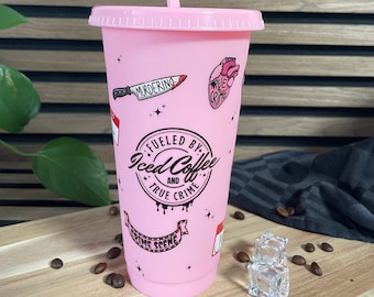 Trinkbecher mit Deckel /710 ml /True Crime /rosa