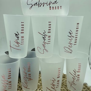 Becher personalisiert Kunststoff JGA Trinken Junggesellenabschied Kindergeburtstag Mädels Jungs Party Trinkbecher Kinder 450ml Name + Team Braut