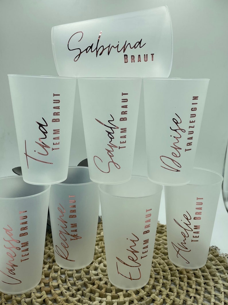 Becher personalisiert Kunststoff JGA Trinken Junggesellenabschied Kindergeburtstag Mädels Jungs Party Trinkbecher Kinder 450ml Name + Team Braut