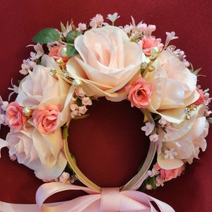 Crown wreath of flowers in the Ukrainian style &quot;Pink roses&quot;