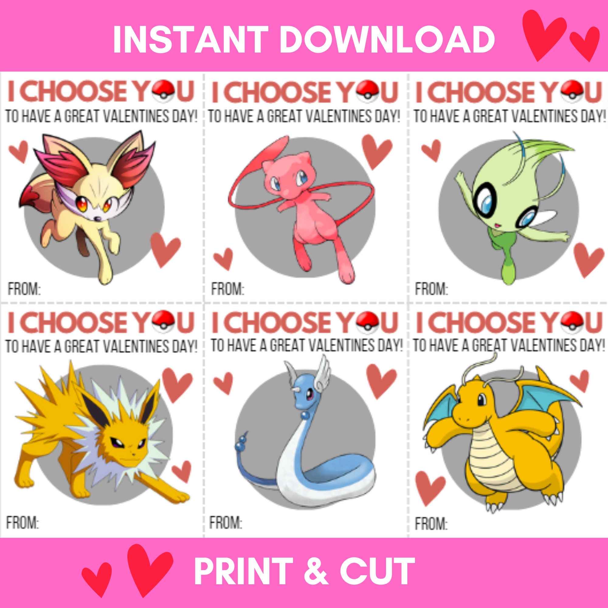 Printable Pokeman Valentine Cards AND Coloring Valentine Cards Etsy