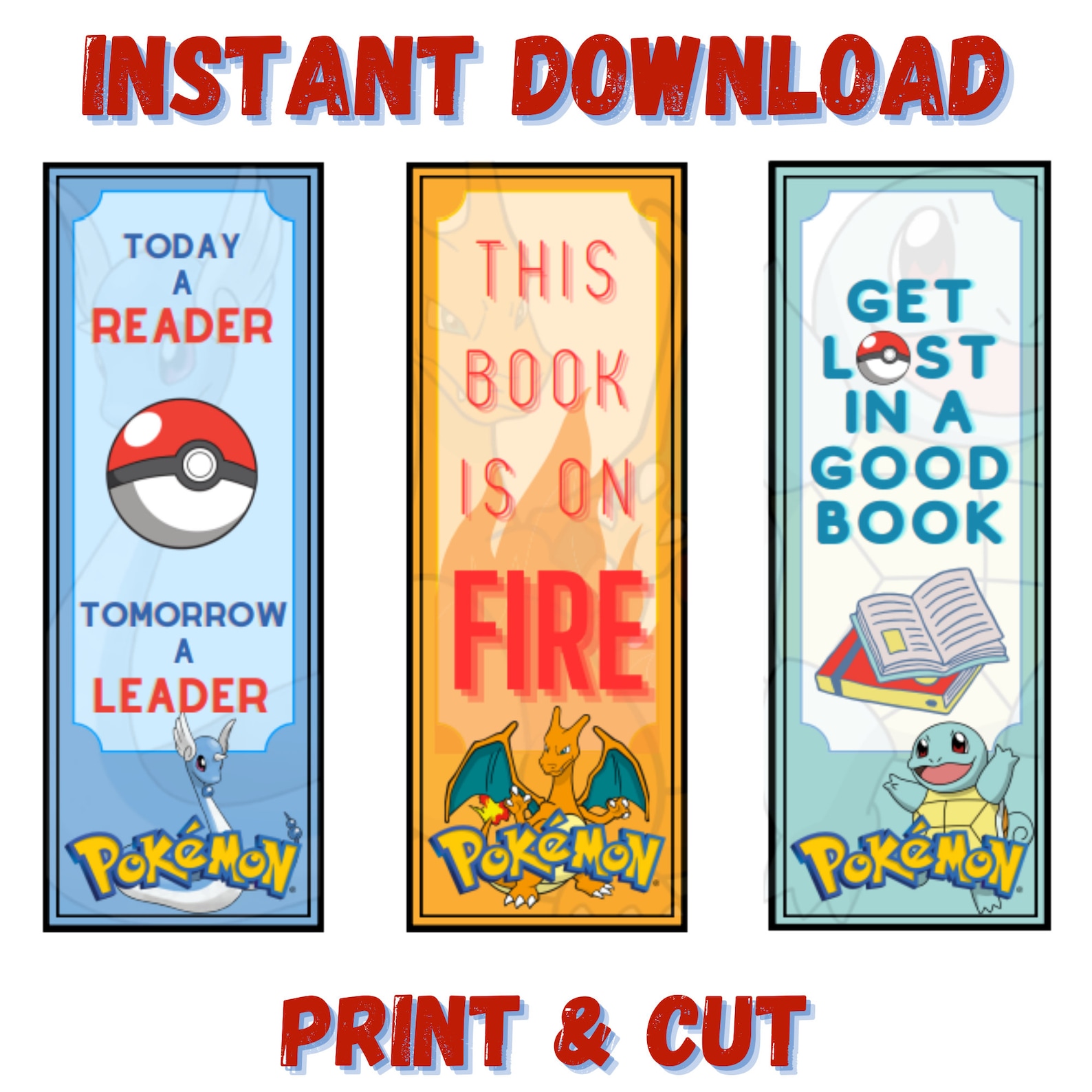 Printable Pokemon Bookmarks Kids Bookmarks 18 Styles PDF Format Etsy
