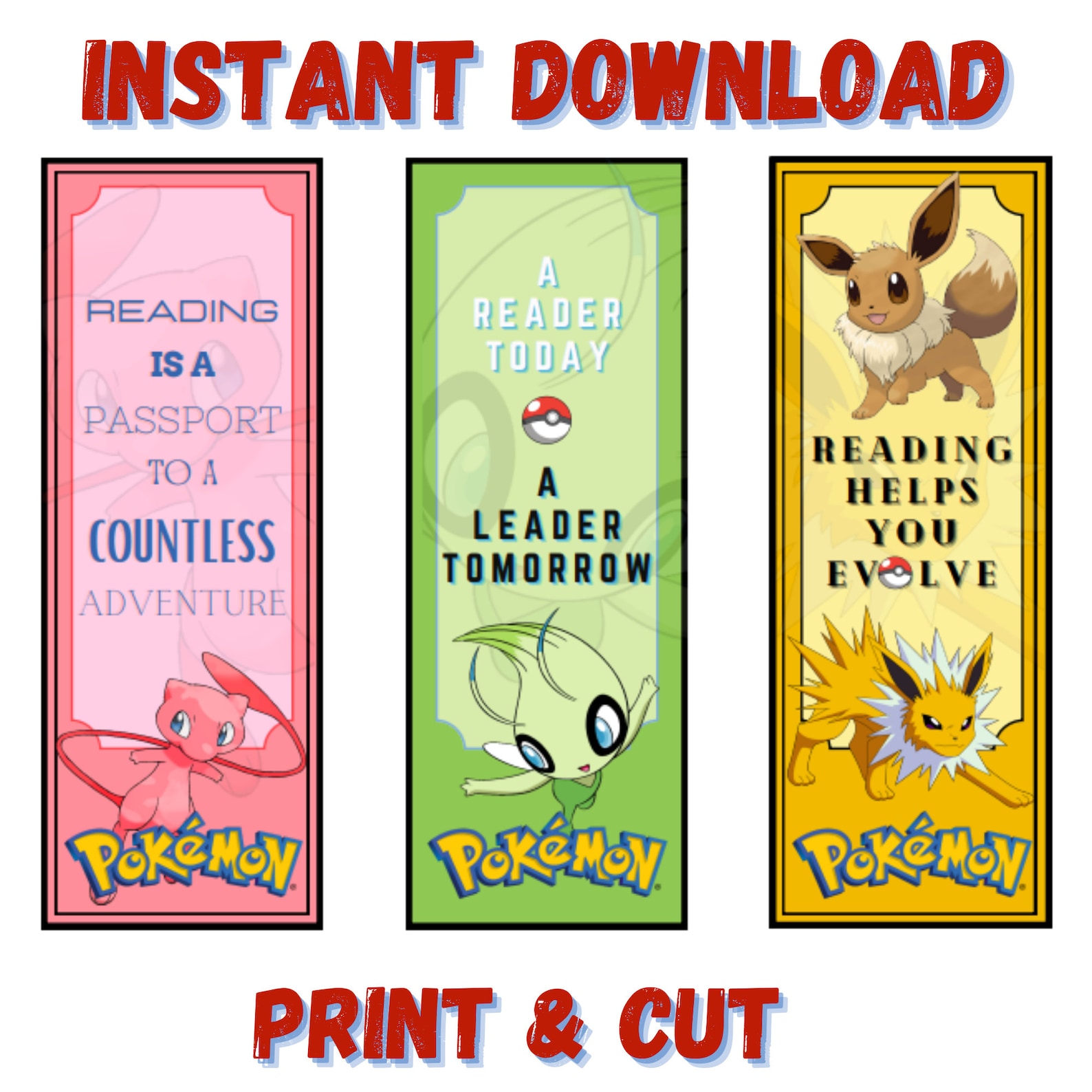 Printable Pokemon Bookmarks Kids Bookmarks 18 Styles PDF Format Etsy
