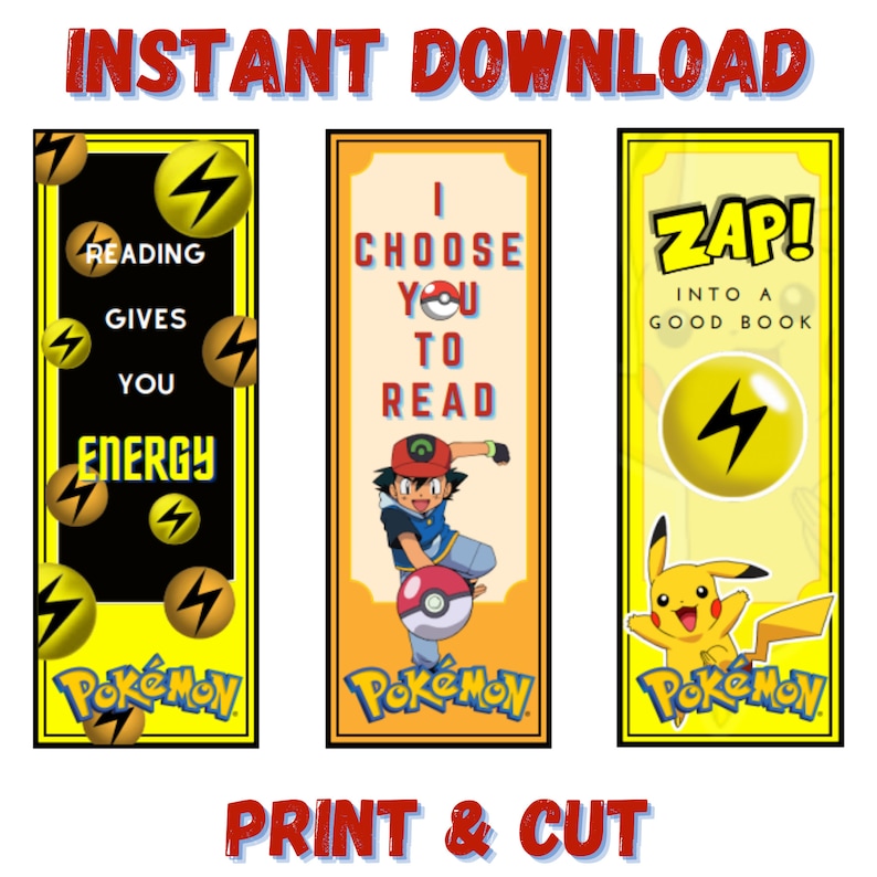 Printable Pokemon Bookmarks Kids Bookmarks 18 Styles PDF Format Etsy