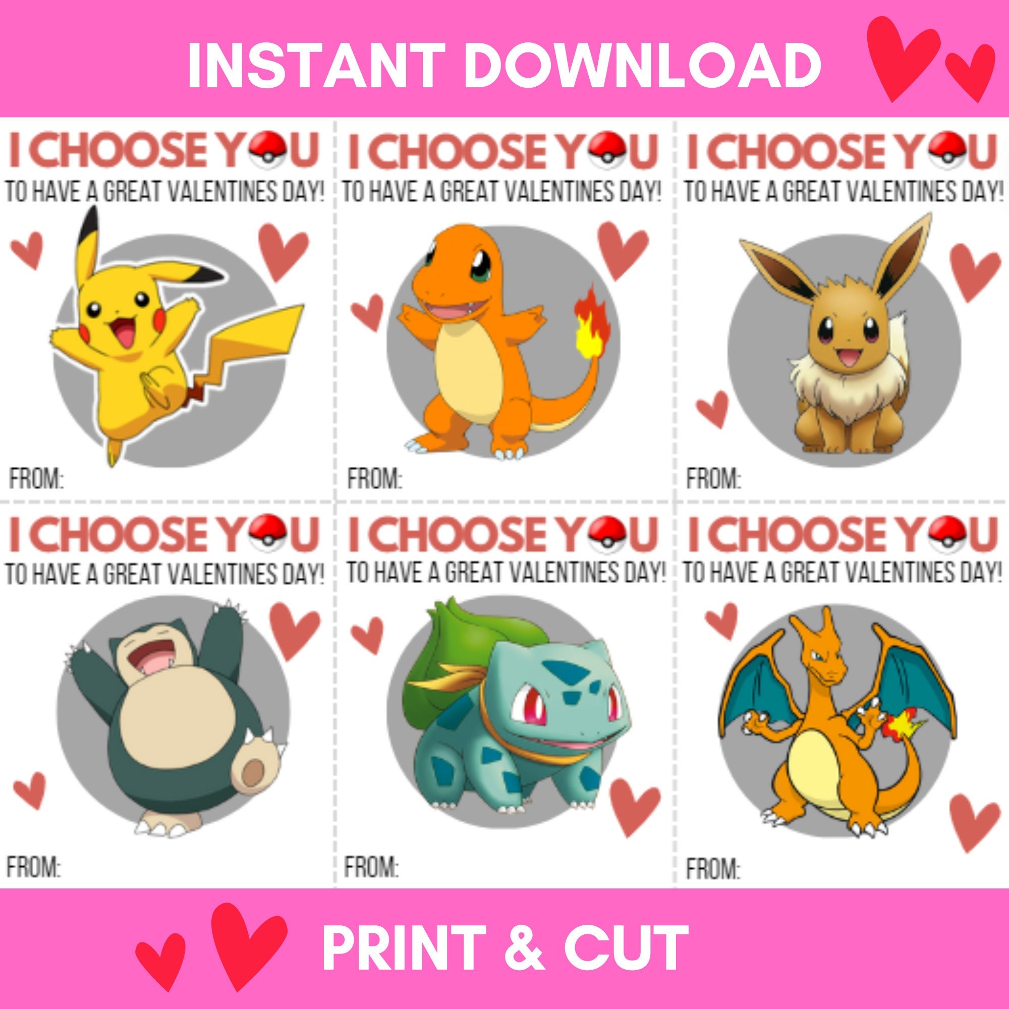 Printable Pokeman Valentine Cards AND Coloring Valentine Cards Etsy