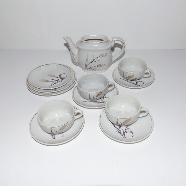 Vintage Japan 12 Pc Porcelain Wheat Stalk Child's Tea Set