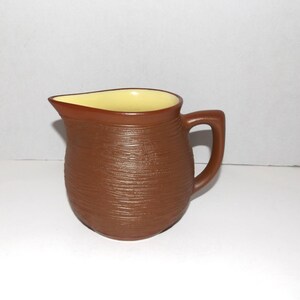 Vintage Pigeon Forge Pottery Brown Bark Textured Pitcher Yellow Interior