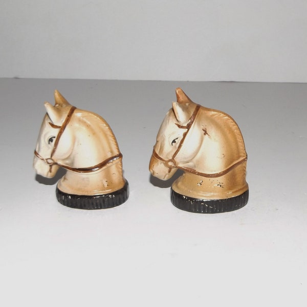 Vintage Japan Ceramic Horse Head Salt & Pepper Shakers w/Stoppers