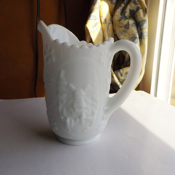 Vintage Imperial Windmill Milk Glass Frosted 16 Oz Pitcher Mid-Century