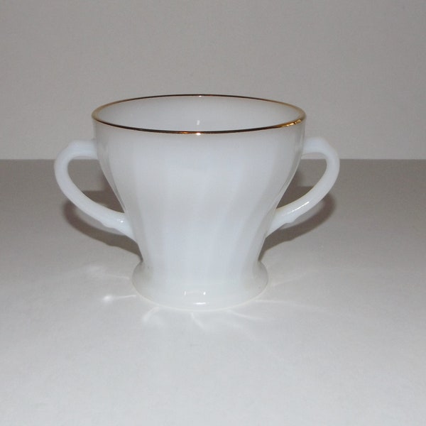 1950s Anchor Hocking Shell Golden Milk Glass Open Sugar Bowl 22K Trim