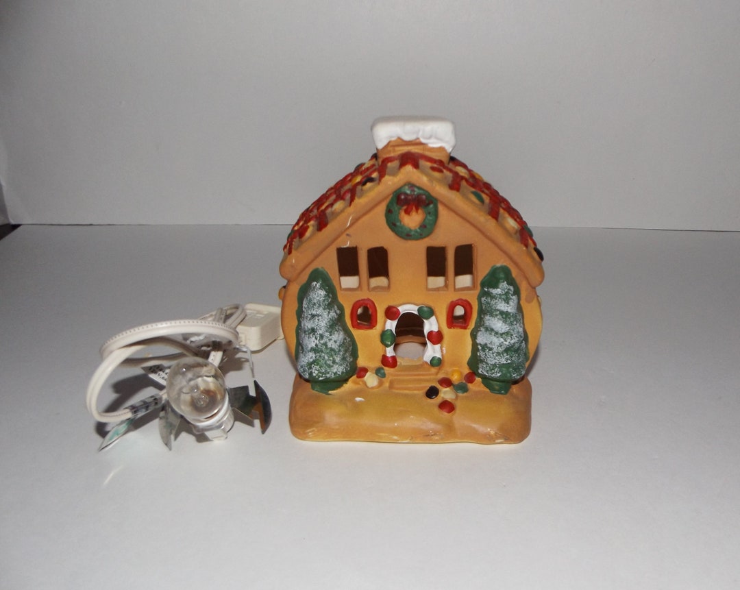 Vintage Lighted Christmas Gingerbread House Bisque Porcelain Etsy