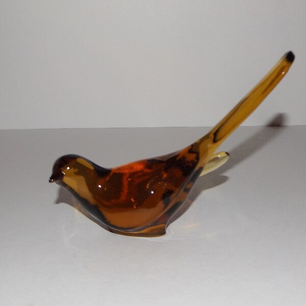 Vintage Fenton Art Glass Colonial Amber Bird of Happiness Figurine Paperweight