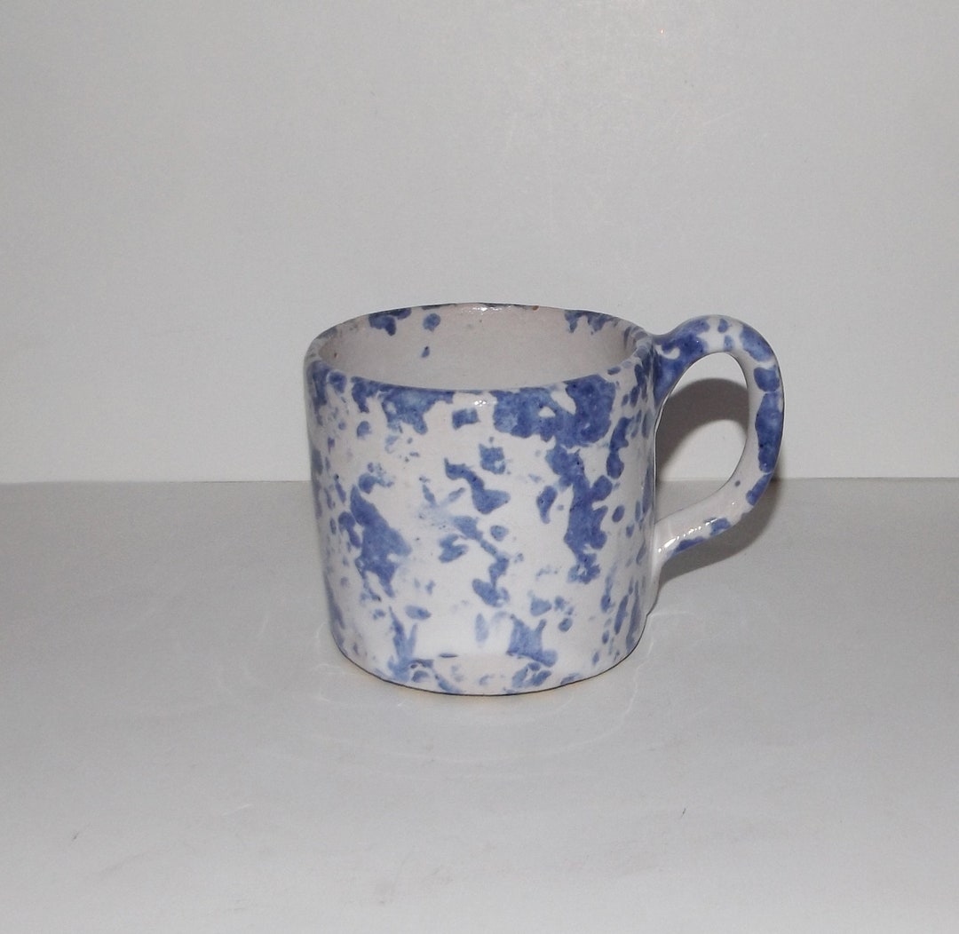 Vintage Bybee BB Pottery Blue & White Spongeware Handled Cup Mug Etsy