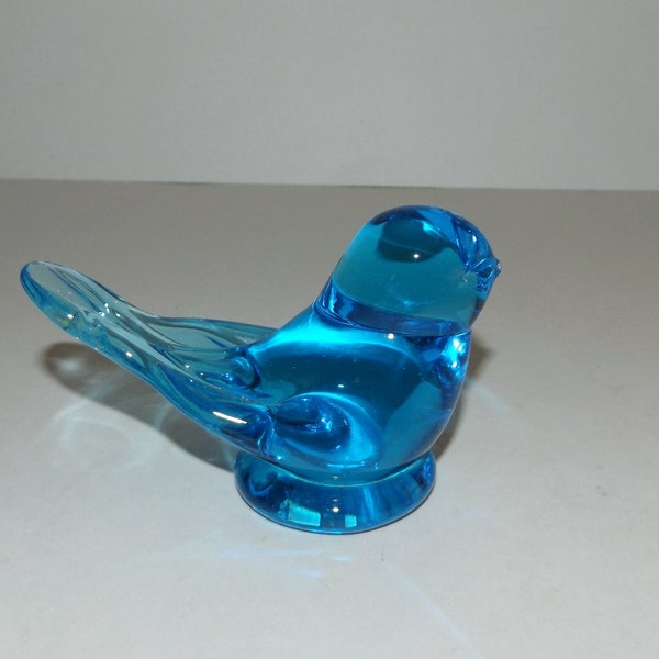 1991 Leo Ward Glass Blue Bird of Happiness Signed