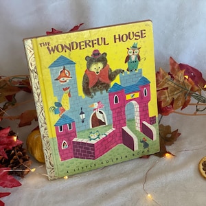 1950 Vintage First Edition Little Golden Book The Wonderful House by Margaret Wise Brown Animal Homes Illustrated Children&#39;s Book Christmas