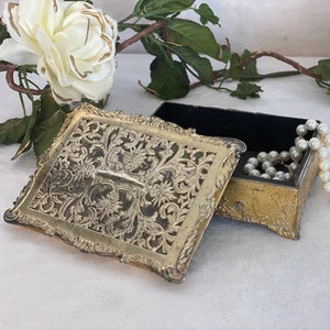 1940&#39;s Vintage Silverplate Jewelry Box Wood Lined Trinket Box Vintage Home Decor Silver Plate Jewelry Holder Occupied Japanese Treasure Box