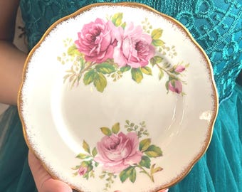 Vintage Royal Albert American Beauty Bread and Butter Plate 6 1/4" Appetizer Plate Pink Roses Bone China Made in England ONE