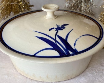 Olla de cerámica Donabe vintage, fuente japonesa para servir con tapa, cuenco vintage para servir con tapa, cazuela de cerámica vintage para arroz con tapa.