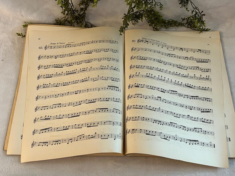 May include: Open book of sheet music with musical notes and symbols. The pages are yellowed with age, and the text "Tempo di Valse" is visible at the top. The book is open to two facing pages of musical notation.