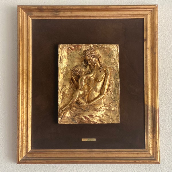 Vintage Italian Bronze Bas-Relief “Maternita” by Sergio Verginelli Madonna and Child Motherhood Art, Unique Christmas Gift Framed Wall Art