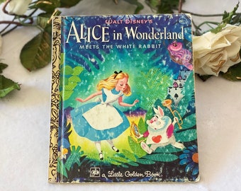 Vintage 1976 First Edition Little Golden Book Alice in Wonderland Meets the White Rabbit Illustrated Disney Children's Book, Christmas Gift